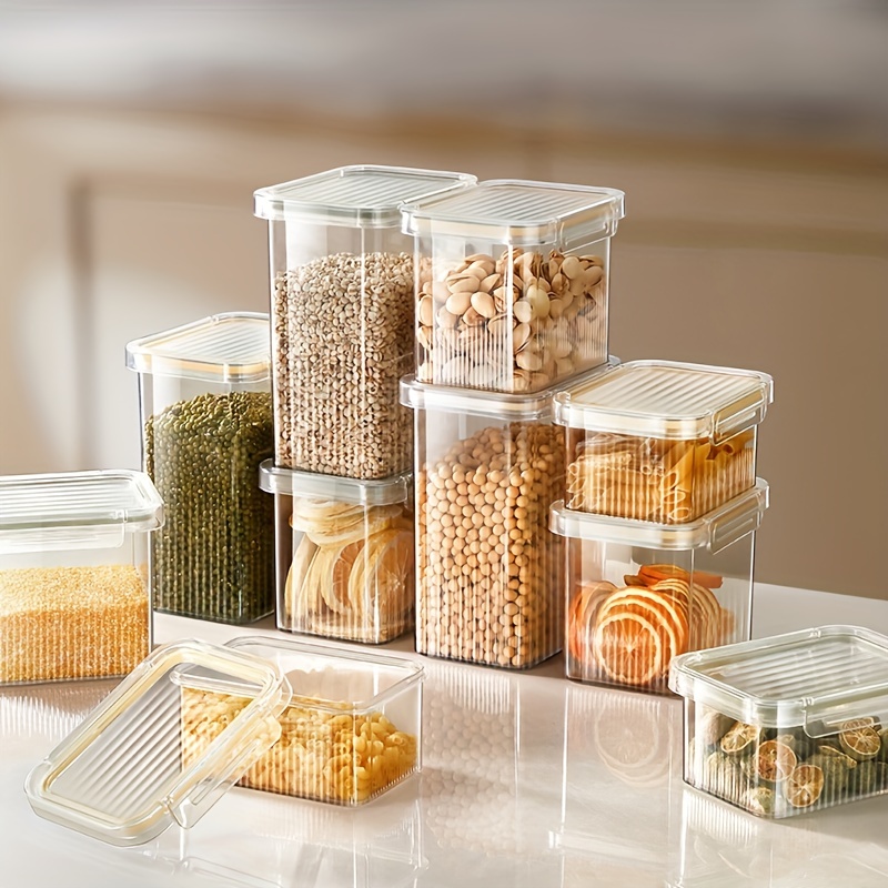 Clear Transparent Sealed Storage Box Kitchen Food Grain Plastic Container  Stackable Square Nut Snack For Tank Cans Organizer With Double Lock Lids