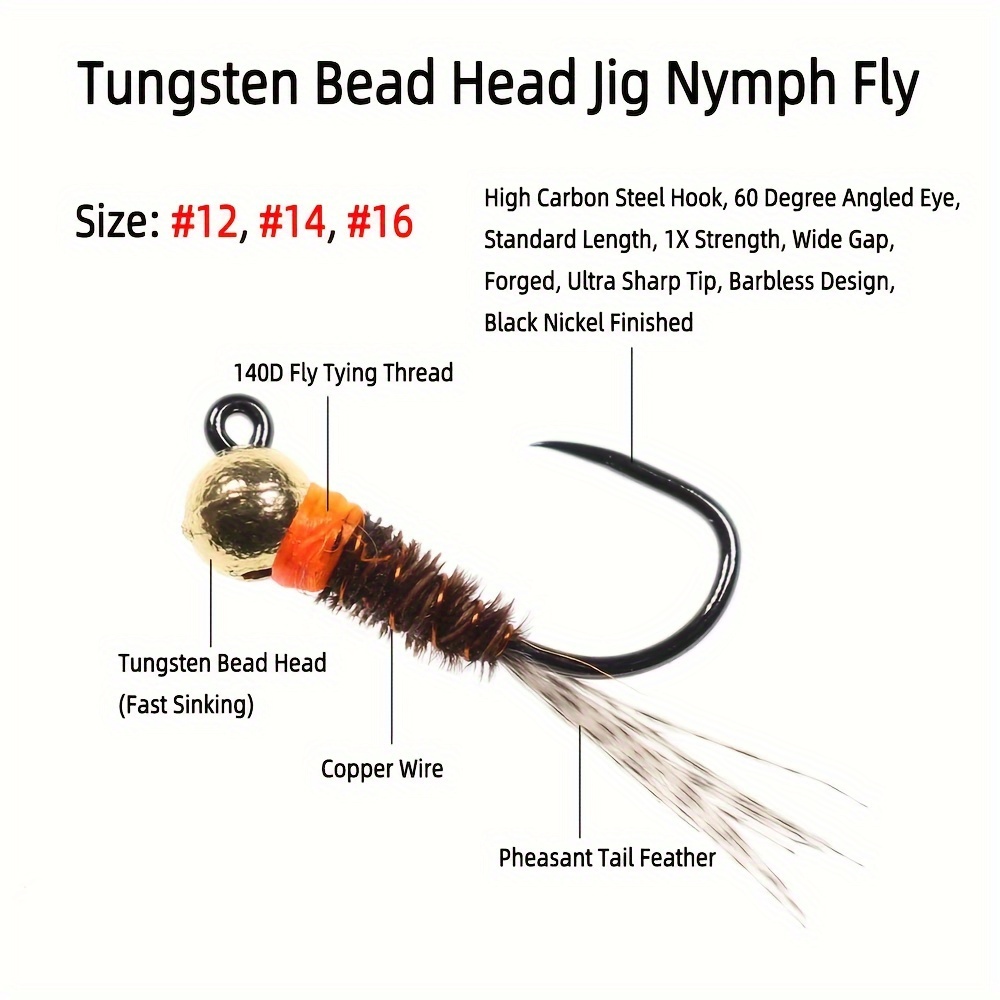 5Pcs Fly Hook Trout Fishing Lures Fast Sinking Tungsten Bead Head Nymph Fly  Bait 