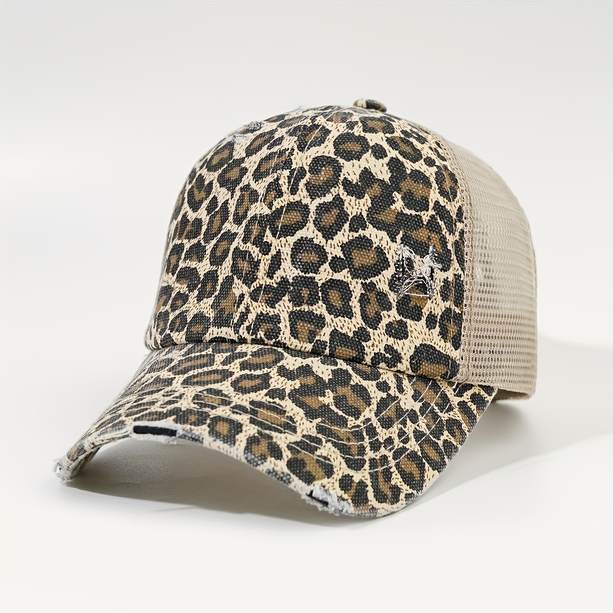 Leopard Print Ponytail Baseball Cap Mesh Trucker Hat
