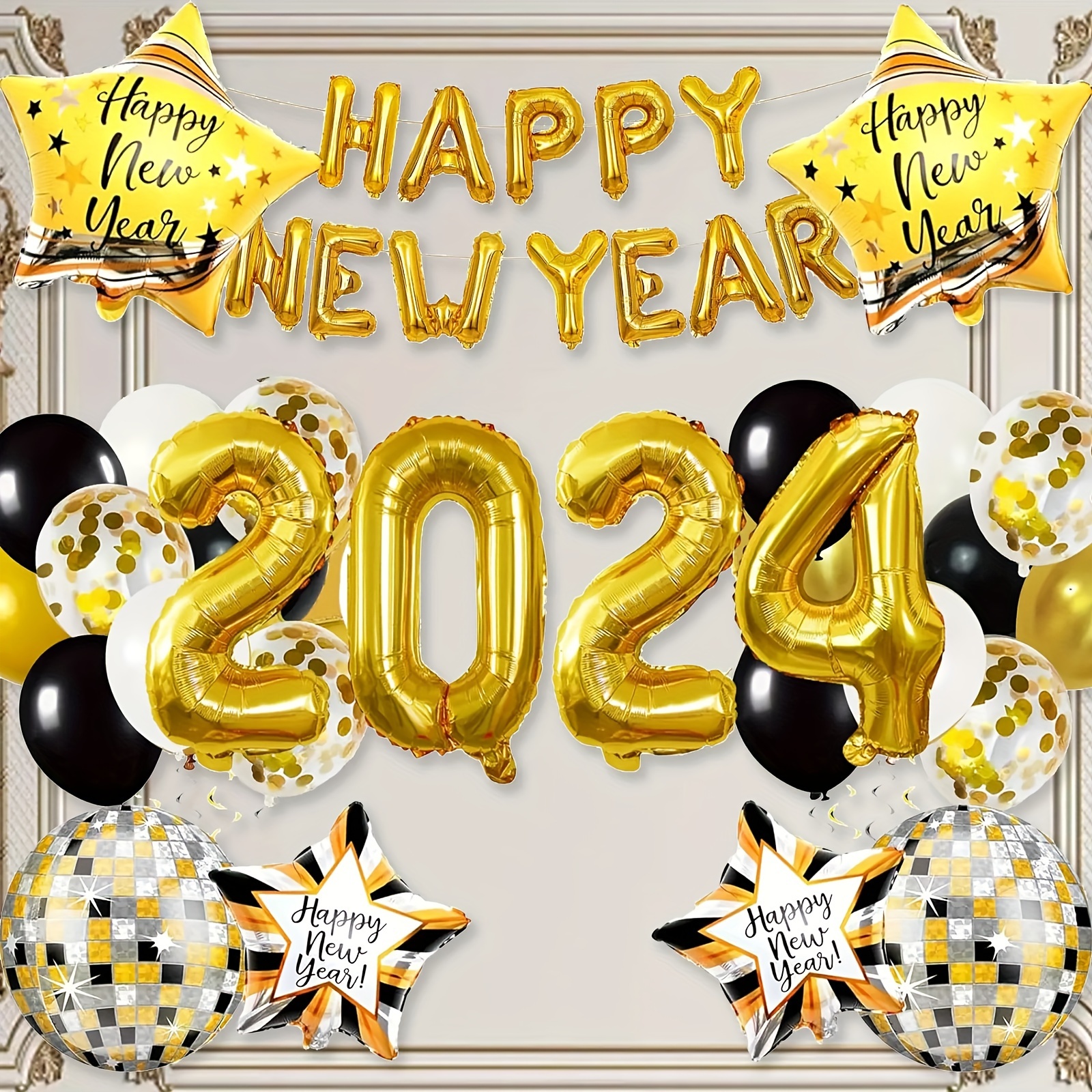 121pcs Juego Globos Negros Dorados Feliz Año Nuevo 2024 Tema - Temu