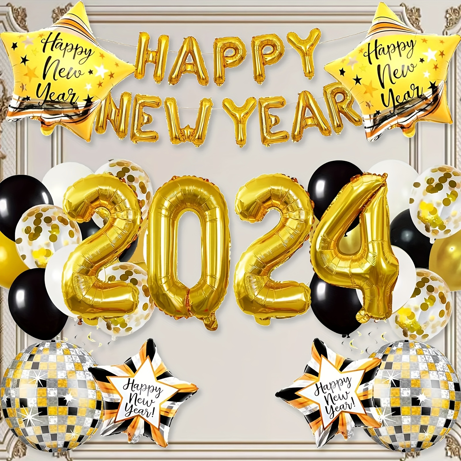 2024 New Year Decoration 2024 Number Balloon Happy New Year - Temu