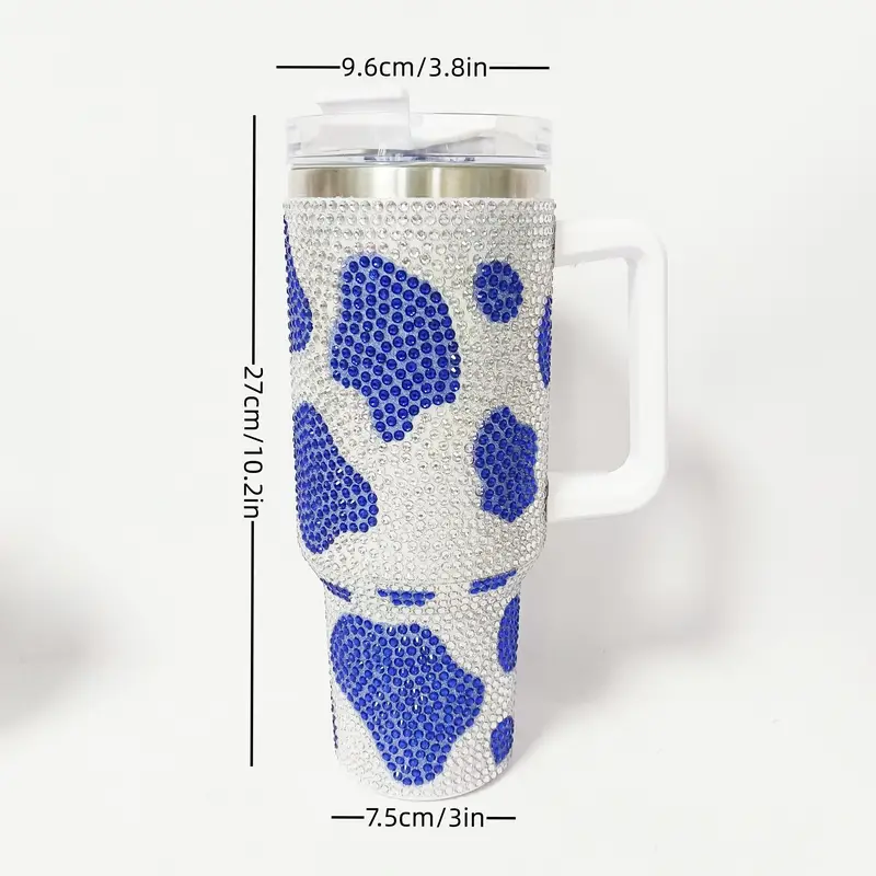 Insulated Cow Print Tumbler With Handle And Straw Lid - Temu