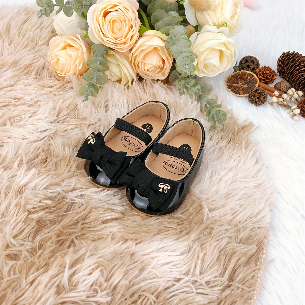 Trendy Elegant Bowknot Mary Jane Shoes For Baby Girls, Comfortable Lightweight Non Slip Soft Flat Sole Shoes For Indoor Outdoor Party, Spring And Autumn