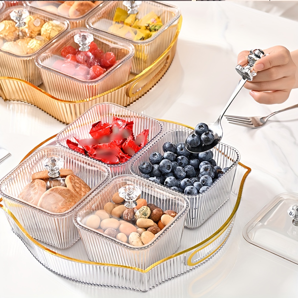 1 set multifunction clear snack serving tray with lid portable plastic veggie candy dish for nuts chips and dip candy servers 6