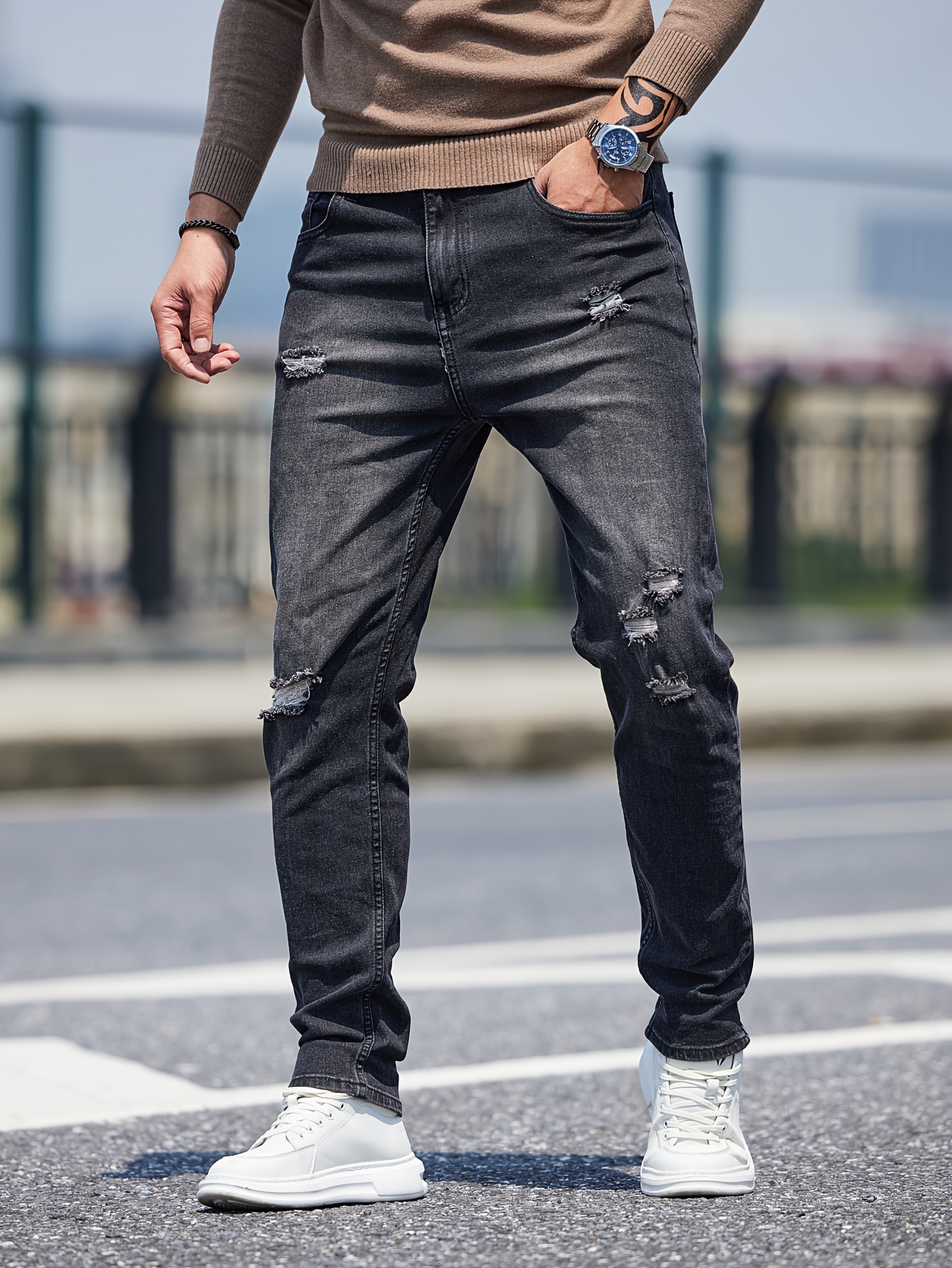 Pantalones Casuales De Moda Jeans Cinturón De Hombre Para El - Temu