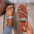 rhinestone pattern flat sandals women s slip toe loop slides