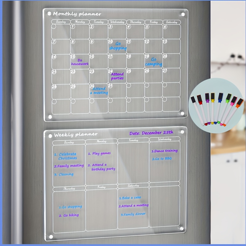 Acrylic Calendar with 6 Colorful Markers 12 x8 Hanging Monthly Planner