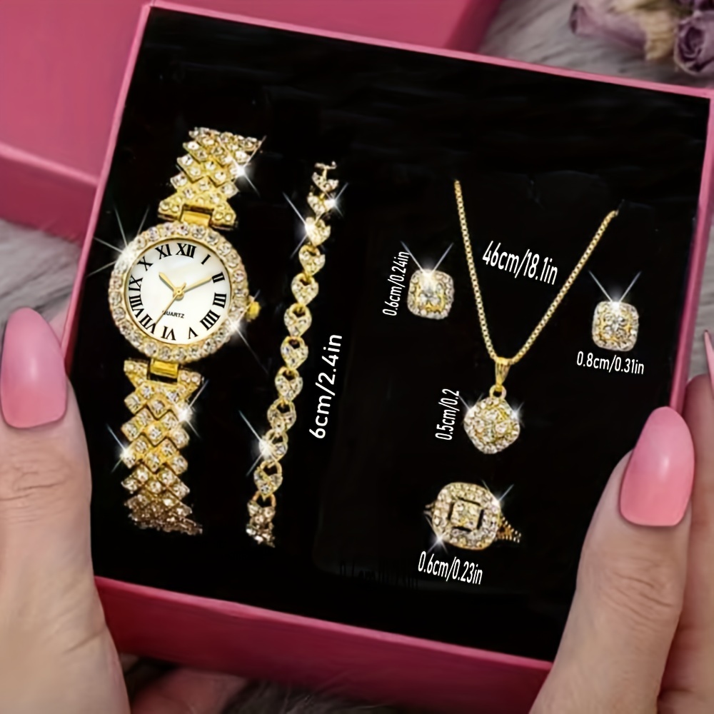 Buy Gold Watch amp Jewelry Gift Set  Key Shape Pendant Crystal Stud  Earrings amp Adjustable Ring Online at desertcartINDIA
