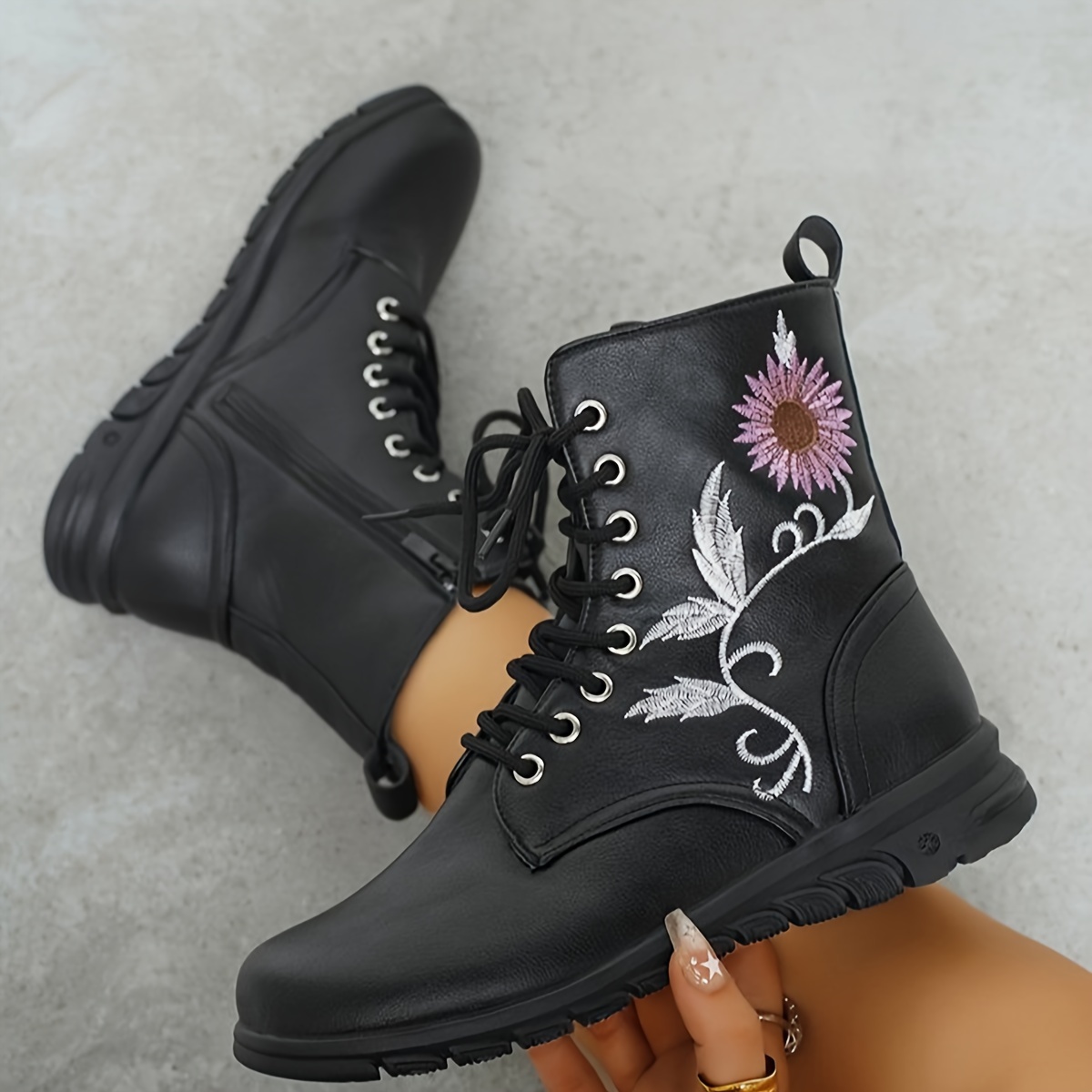 Embroidered combat outlet boots