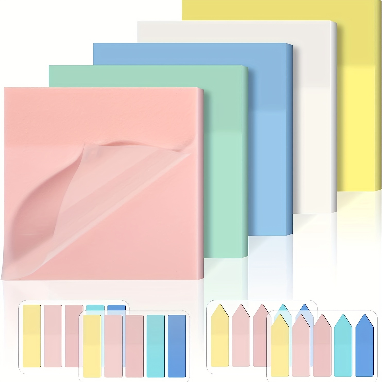 Paquete De 10 Notas Adhesivas Transparentes Con Marcador, Notas Adhesivas Forradas De 3 X 3 Pulgadas 50 Hojas Por Bloc Pestanas Coloridas Para