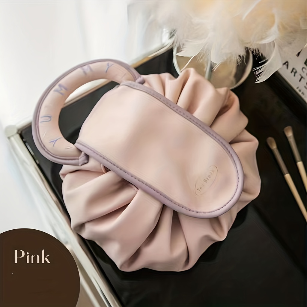 Drawstring Cosmetic Bag For Women, Large Capacity Travel Storage Bag,  Portable Pu Leather Makeup Bag - Temu