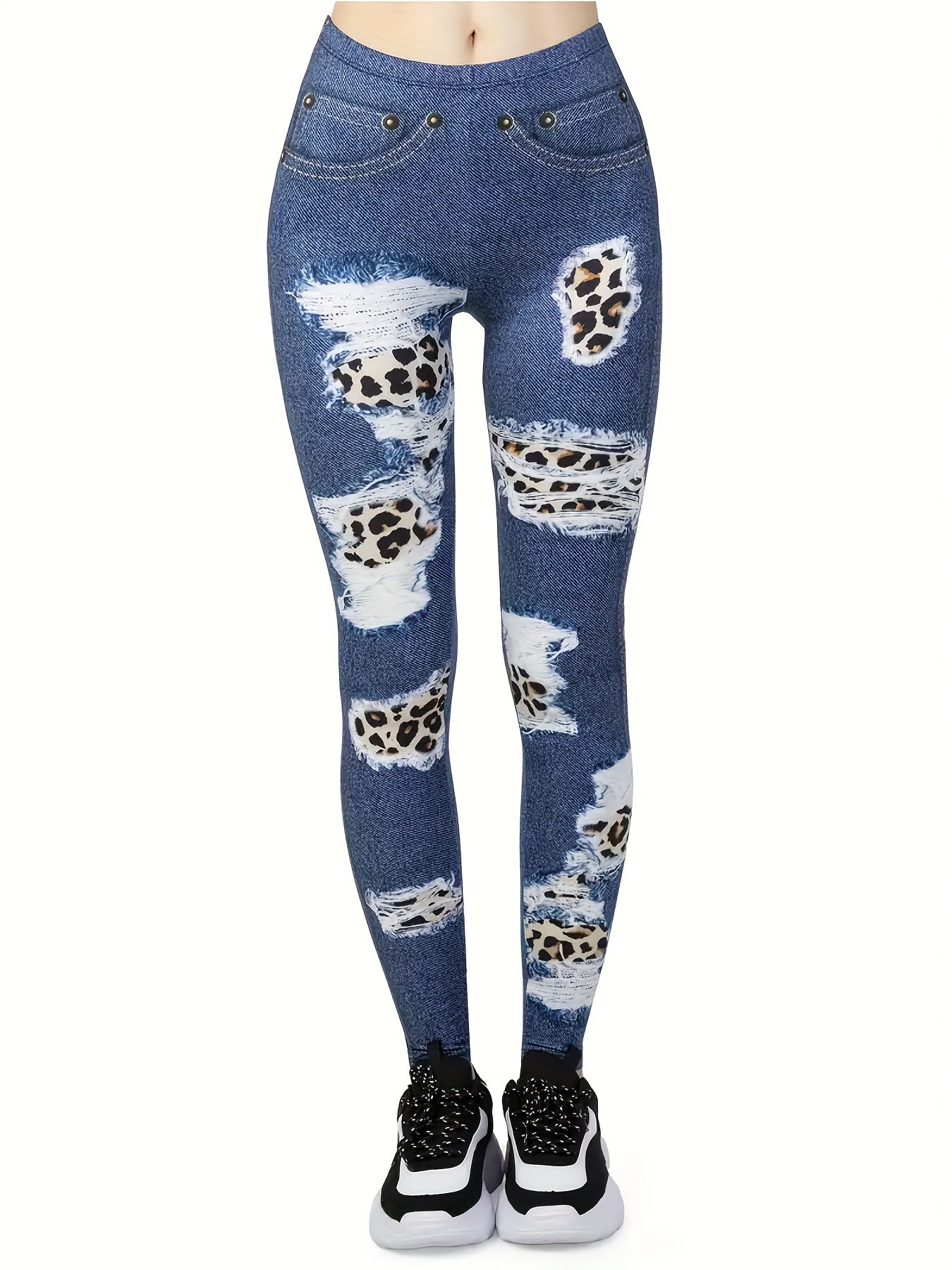 Sexy Leopard Print Leggings Casual High Waist Elastic - Temu