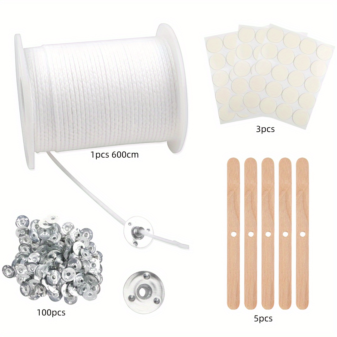 Image of 6100cm Candle Wicks, Wicks For Candles, Smokeless Candle Wicks Set, Odourless Candle Wicks For Candles, Natural Candle Wick With 100pcs Wick Holders For Diy Candle Making