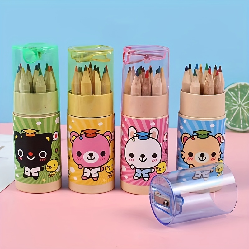 Cartoon Colored Pencils 12 Colors Drawing Pen With Pencil - Temu