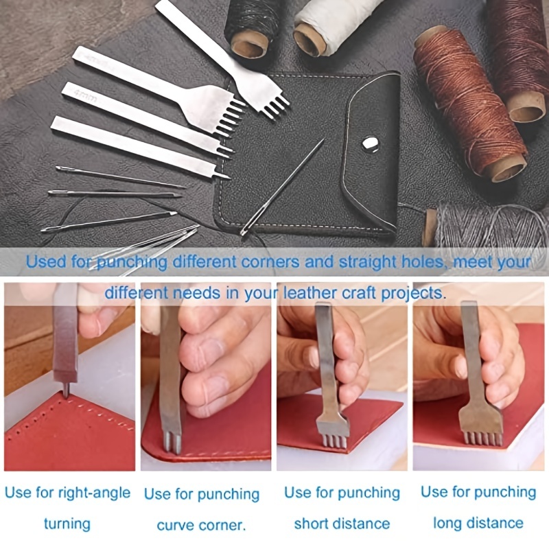 Kit Outils Perforatrice 4mm DIY Outils de Couture de Poinçon de Trou en  Cuir En Acier Craft Laçage Coudre Ciseau Set 1/2/4/6 Dents 4 Pièces 