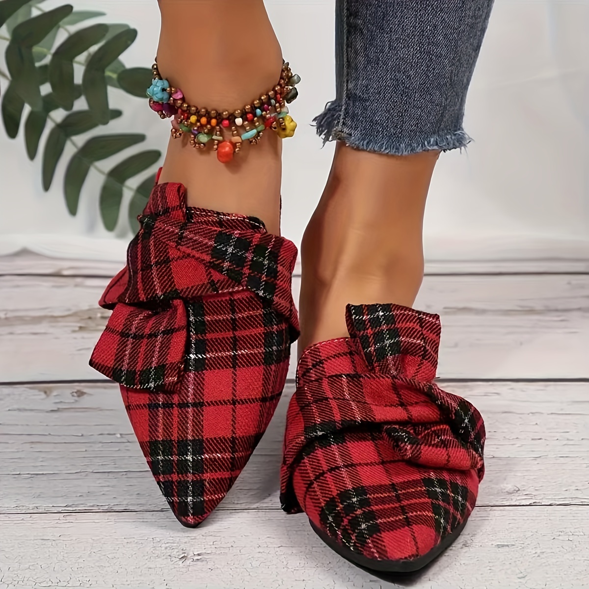 Women's plaid flat fashion shoes