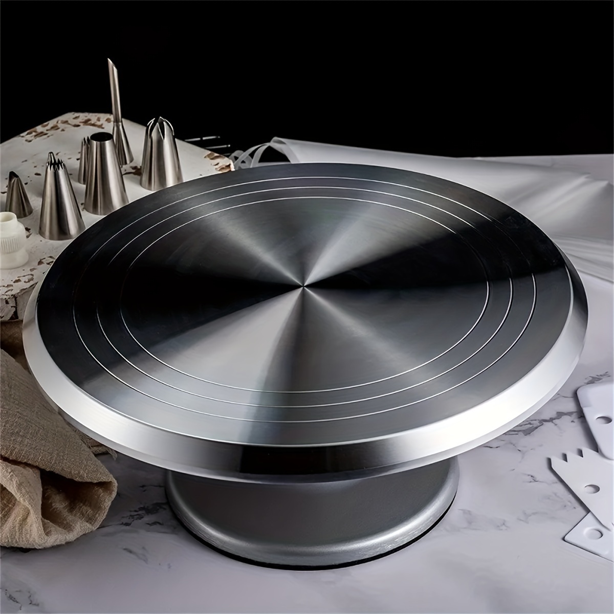 1pc, Aluminum Alloy Cake Turntable, 10 Inch, Non-Slip Rotating Dessert  Display Stand, For Cake Decorating Tools, Baking Tools, Kitchen Gadgets,  Kitche