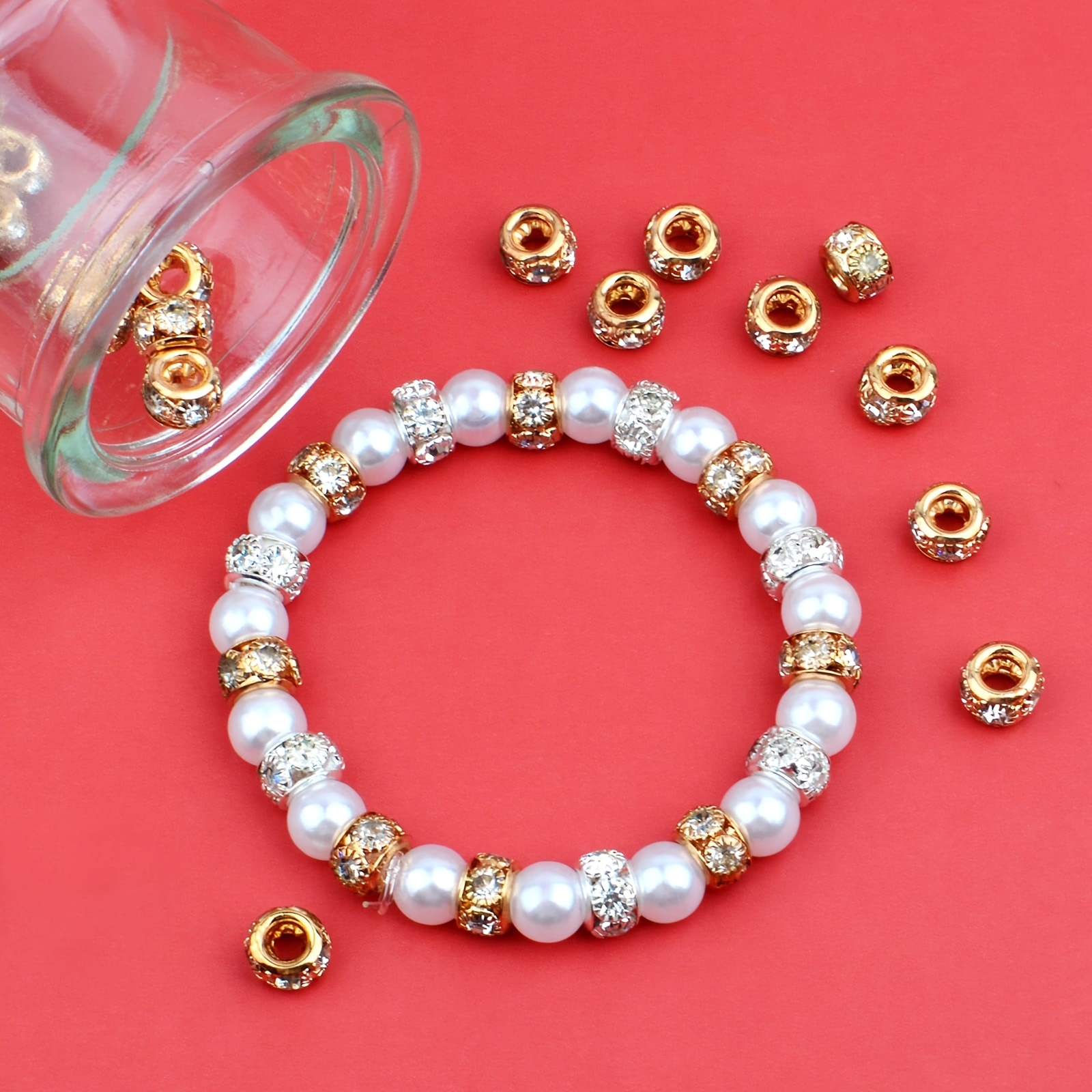 30pcs 12mm Rhinestone Shiny Beads Large Hole Rondelle Spacer Beads For DIY  Bracelet Necklace Snake Chain Charms Hair Accessories Jewelry Making Craft