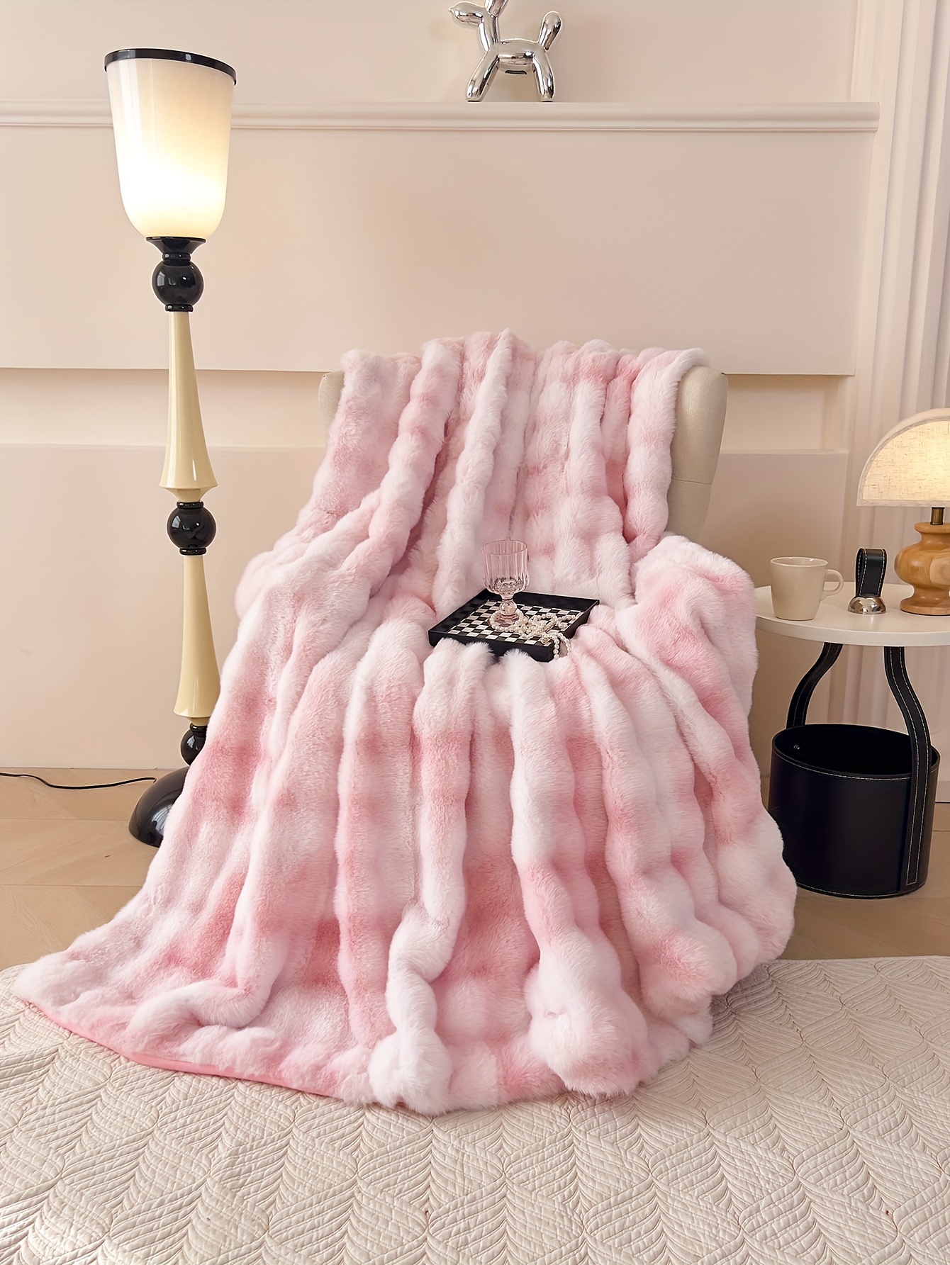 1pc tie dye   rabbit fur blanket shaggy short plush blanket soft fluffy bed blanket sofa blanket nap blanket throw blanket details 42