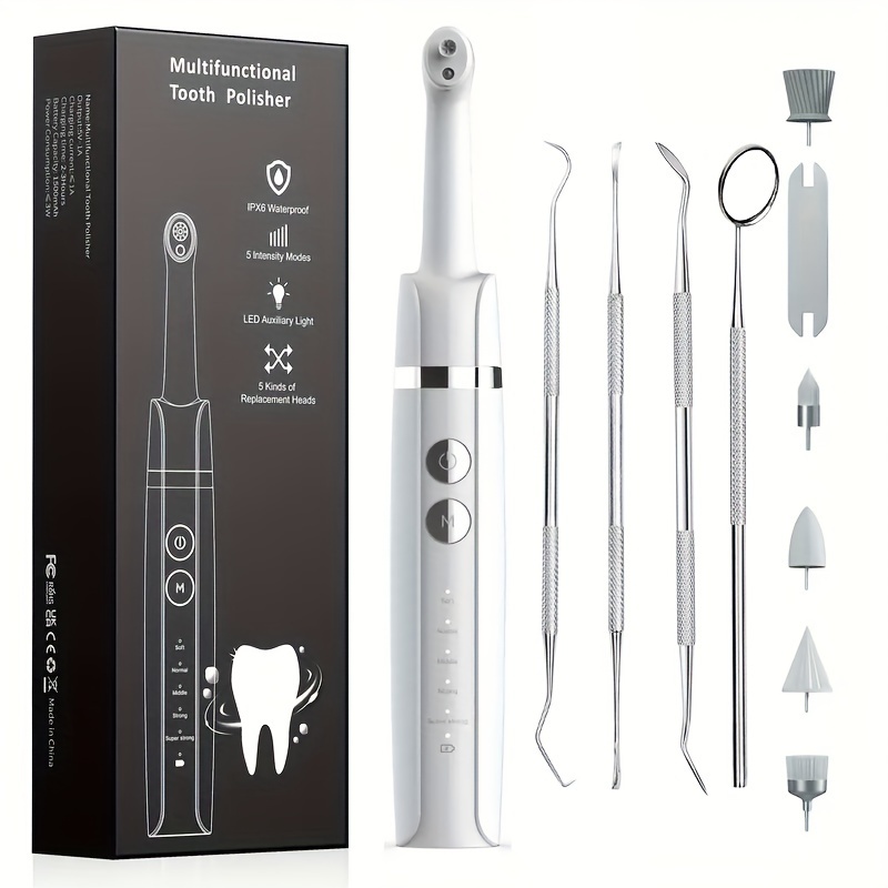 Tooth Polisher, Rimuovi Placca Per Sbiancamento Denti Strumenti Dentali  Elettrici Per Lucidare Tartaro Pulizia Denti Kit Con Luce LED 5 Modalità Di