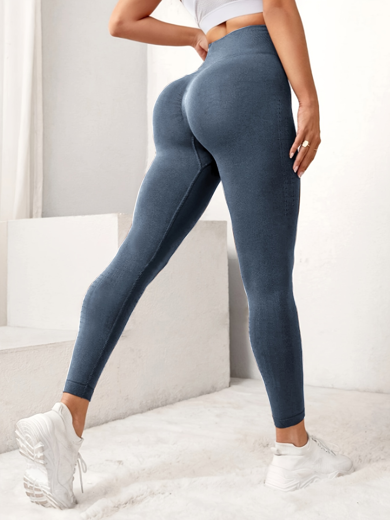 Solid Color Hip Pleated Design Yoga Pants Butt Lifting Slim - Temu Canada
