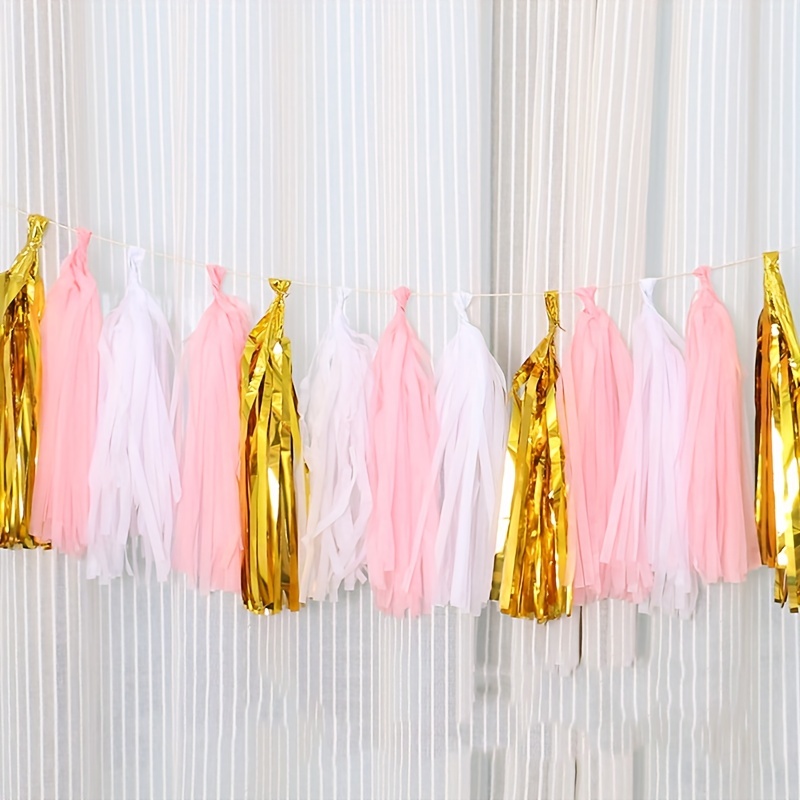 Pink Tassel Garland 20 Pcs, Tissue Paper Tassels Garland Banner for Party Birthday Wedding Decoration Baby Shower Table Decor