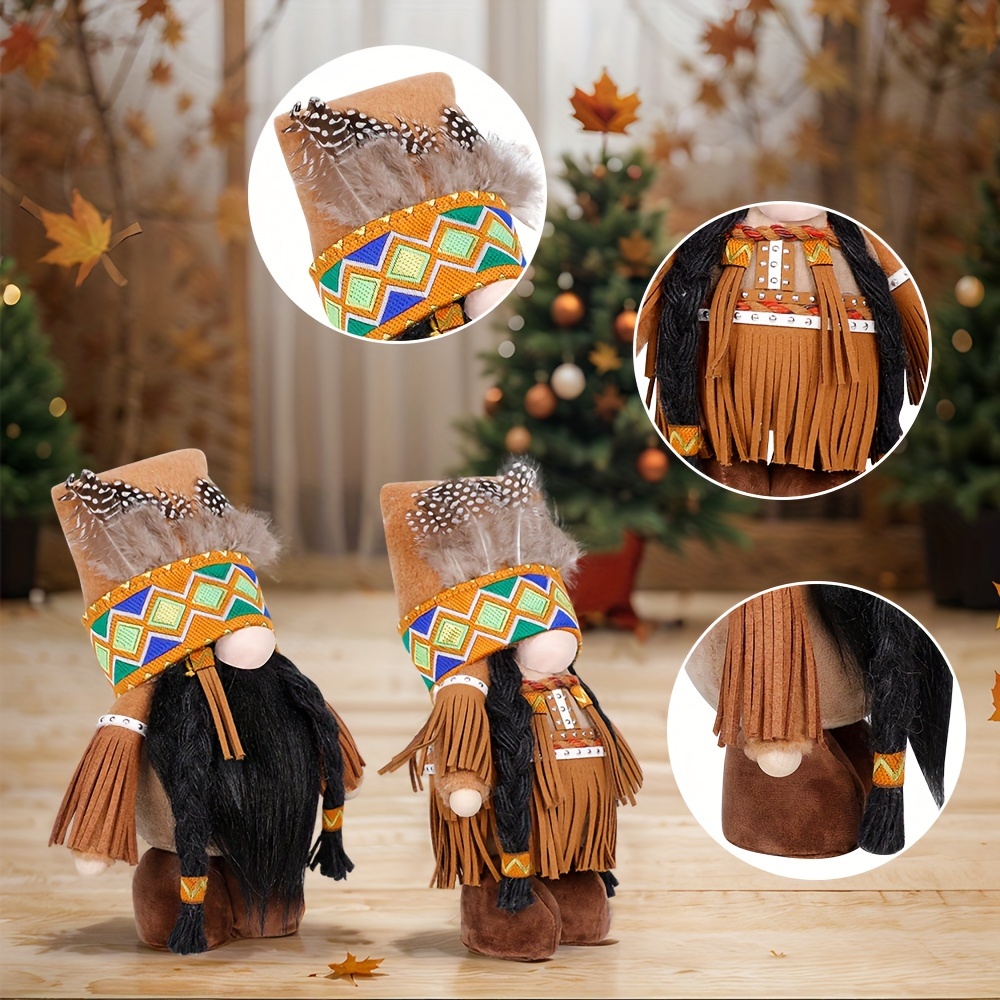 2pcs faceless dwarf doll faceless gnome doll rudolph indian style ornament for car desktop home room decoration cake dolls birthday gifts office computer decor window scene decor autumn harvest thanksgiving xmas decor details 3