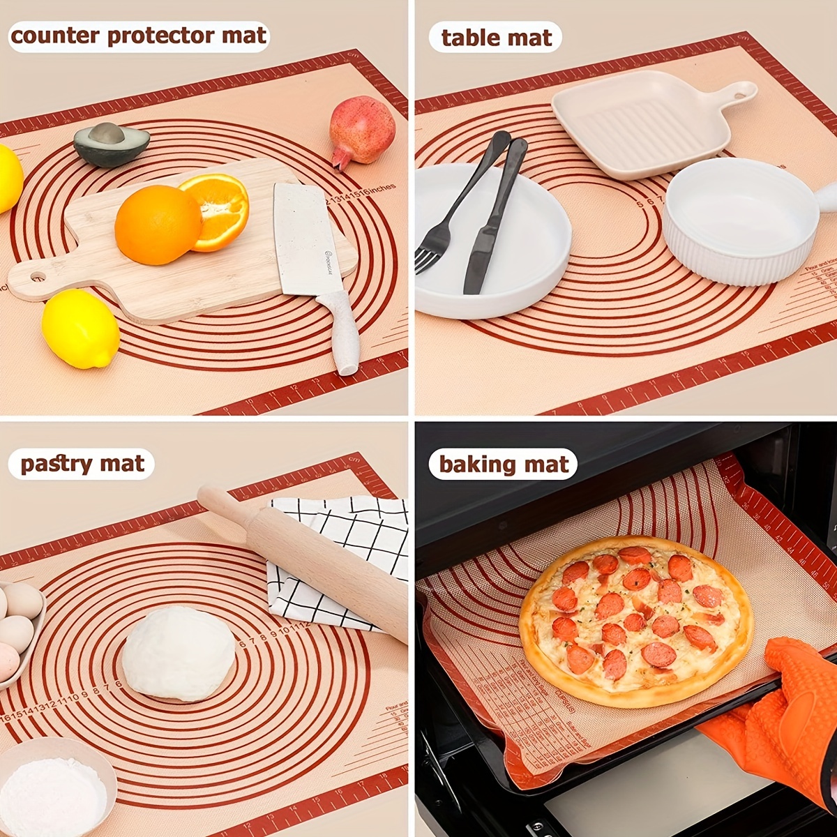 Silicone Baking Mat Dough Cutter 20'' X 16 Extra Thick Kneading Rolling  Mat