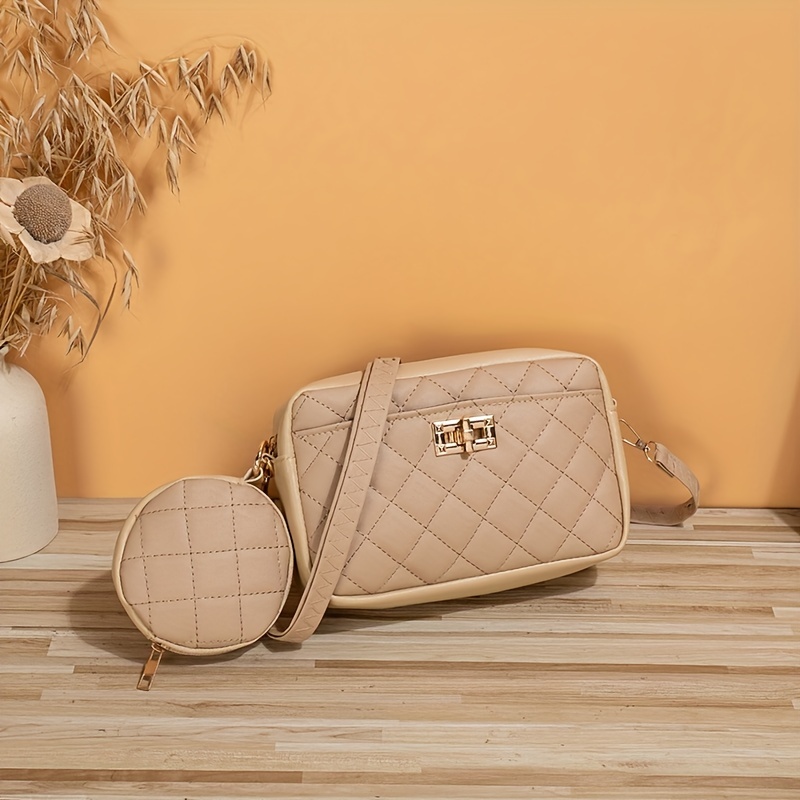 Argyle Quilted Square Shoulder Bag with Pouch