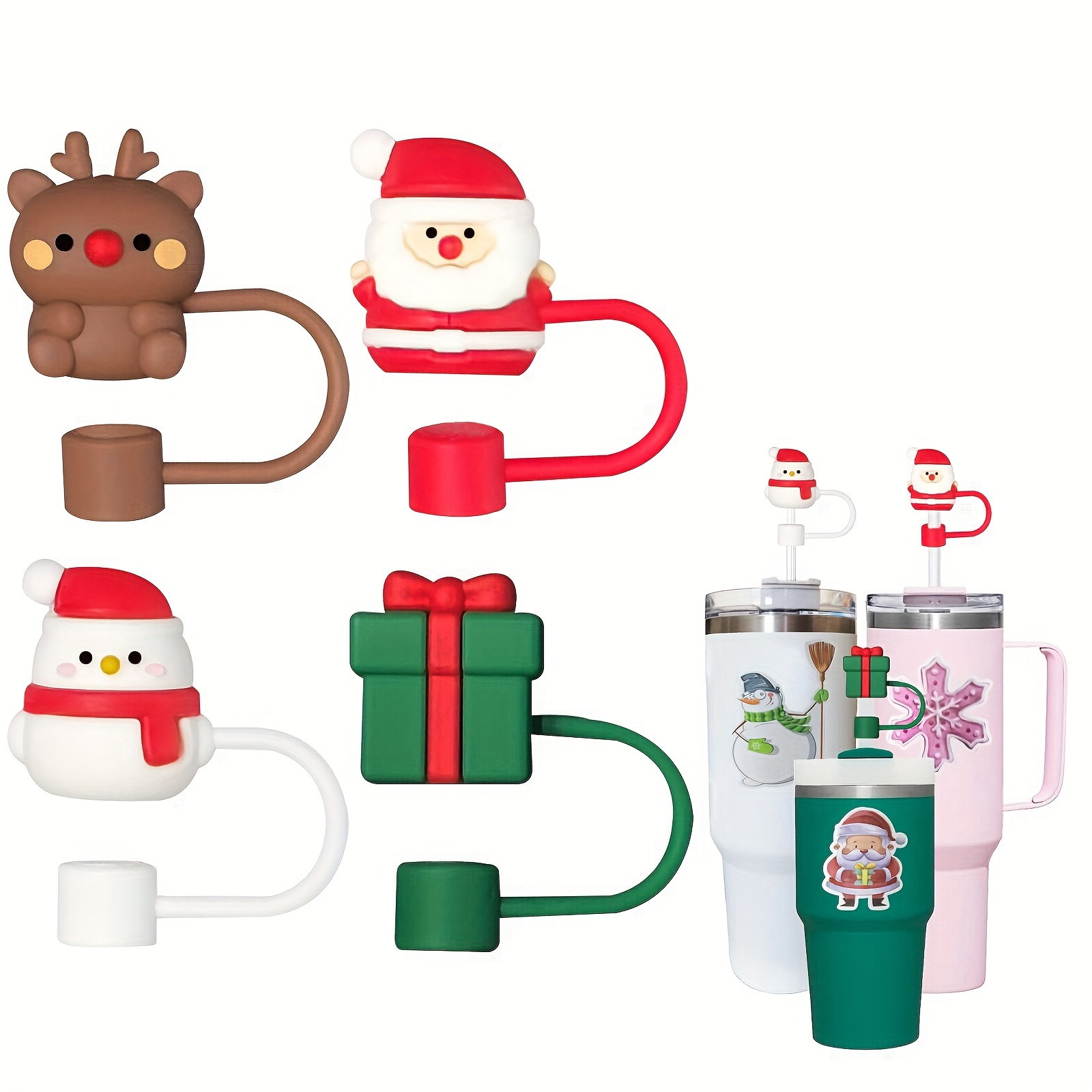 Christmas Silicone Straw Cover Straw Reusable Cute - Temu