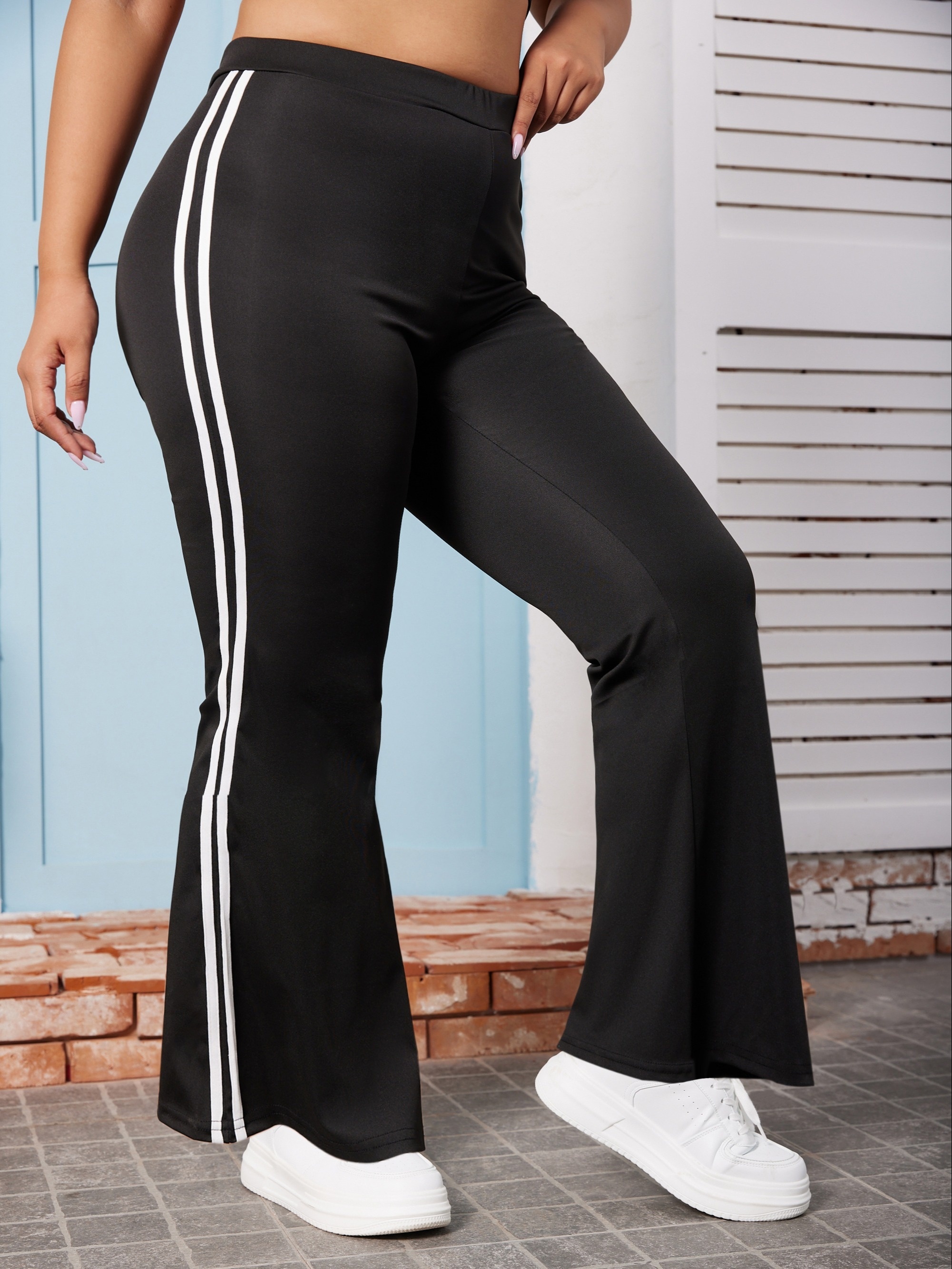 Plus Size Casual Pants Women's Plus 2 Stripes Loose Fit - Temu
