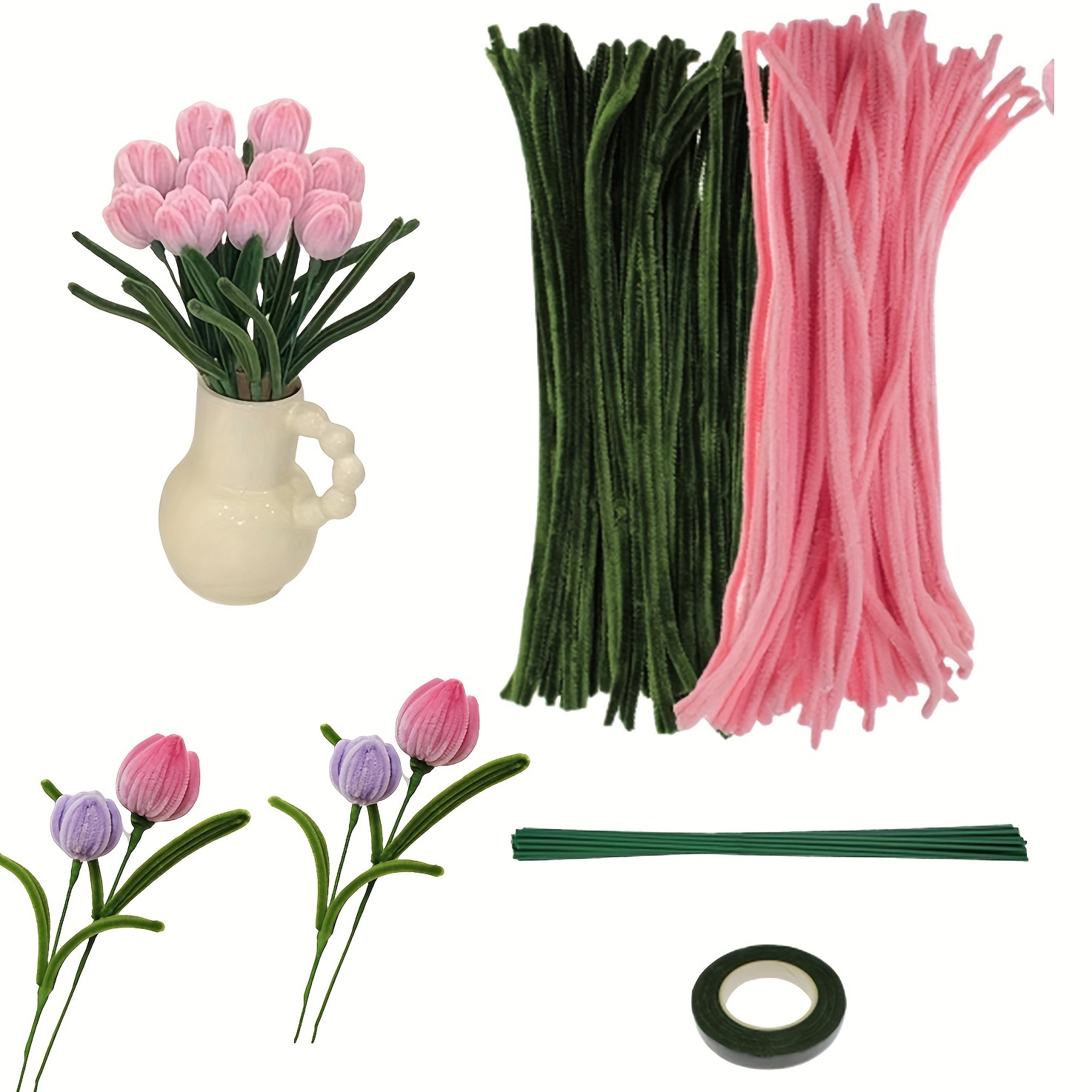 12 Chenille Stems - Dark Green, Floral Craft Supplies