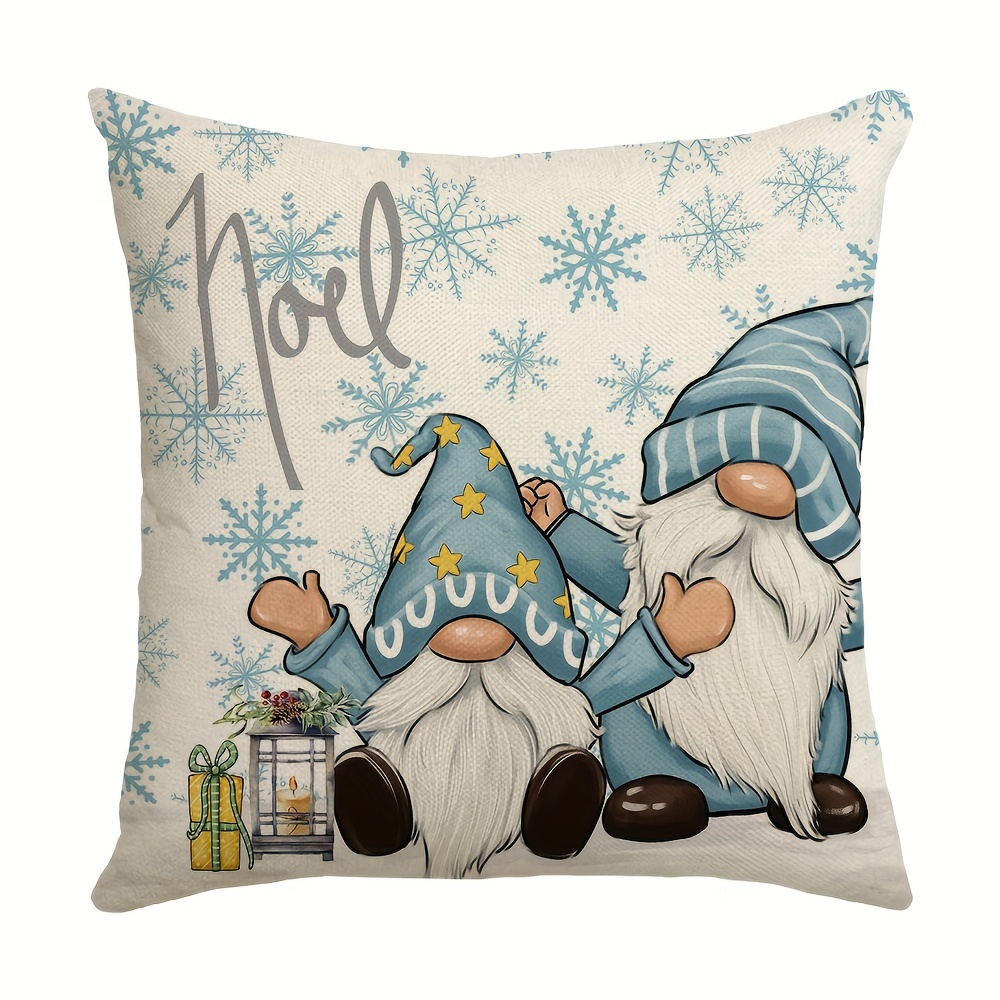 TEMU de Almohada Navideña de 17.×17.7 Pulgadas, Cubierta Festiva con Árboles de Navidad, Muñecos de Nieve y Renos Impresos, Ideal para Decoración de