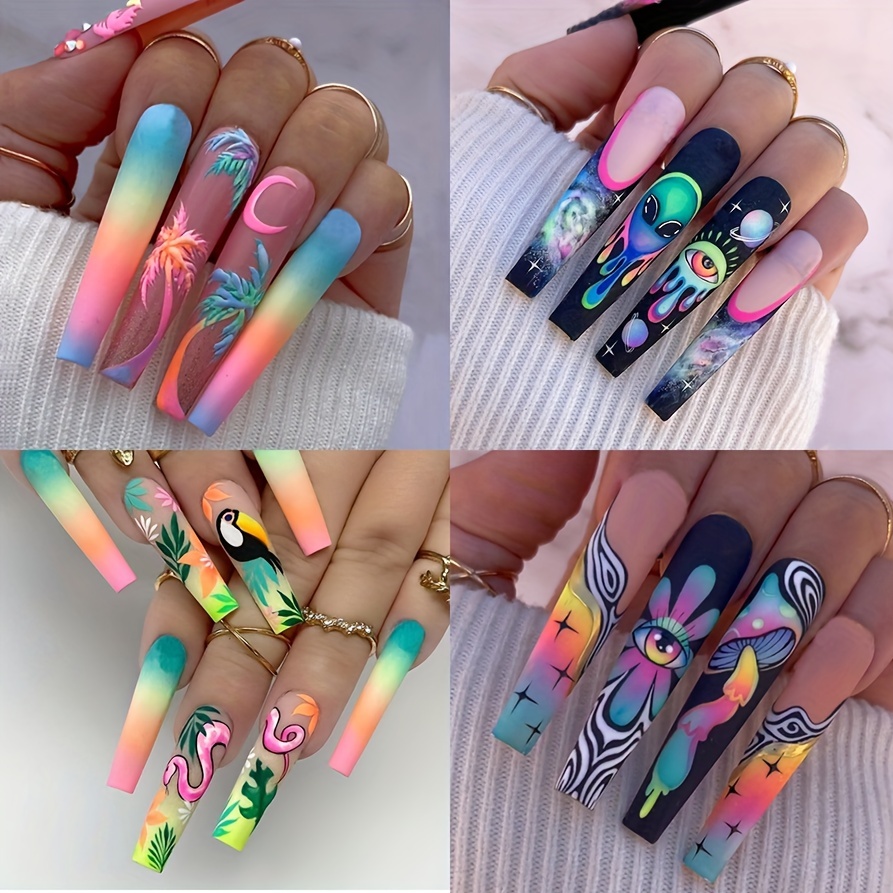 Ballet Press On Nail Long Coffin 3d Cartoon Nail Charms - Temu