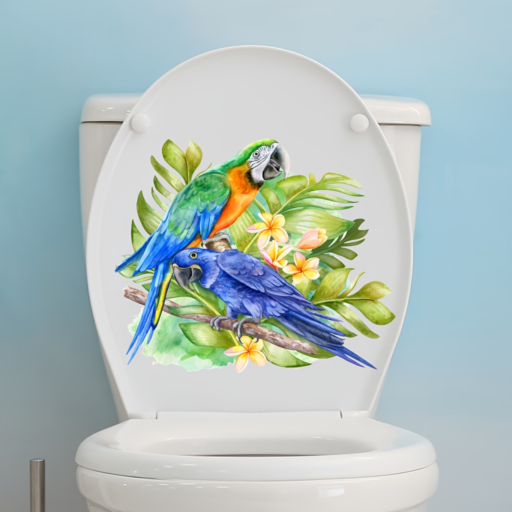 

2 Parrots Toilet Sticker, Self-adhesive Parrot And Branch Toilet Lid Sticker Diy Detachable Flower Toilet Sticker For Water Tank Bathroom Toilet Toilet Power Switch Home Decoration