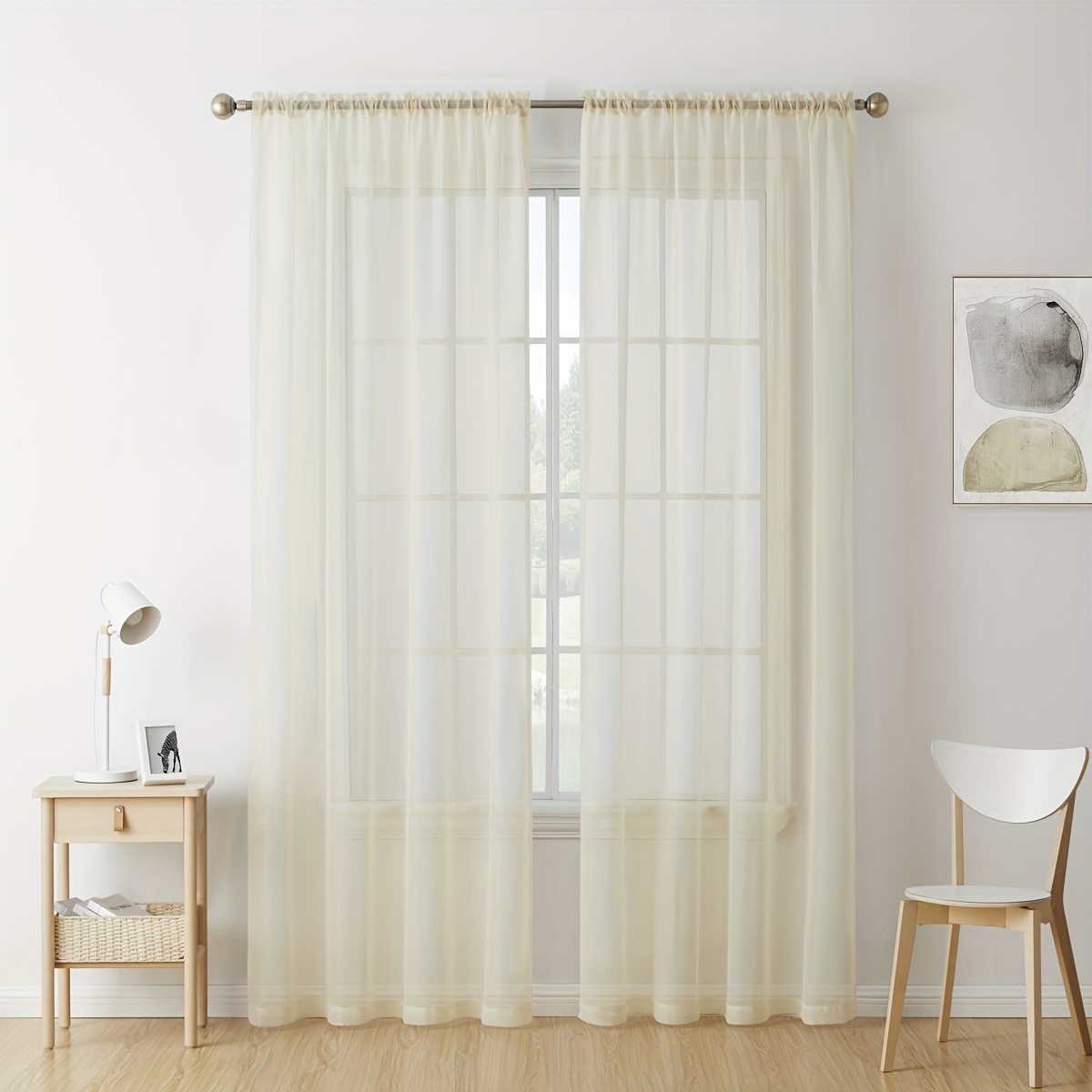 2pcs elegant sheer   curtain panels semi transparent polyester rod   for easy hanging   kitchen bedroom living room decor adds romantic ambiance curtains for living room details 8