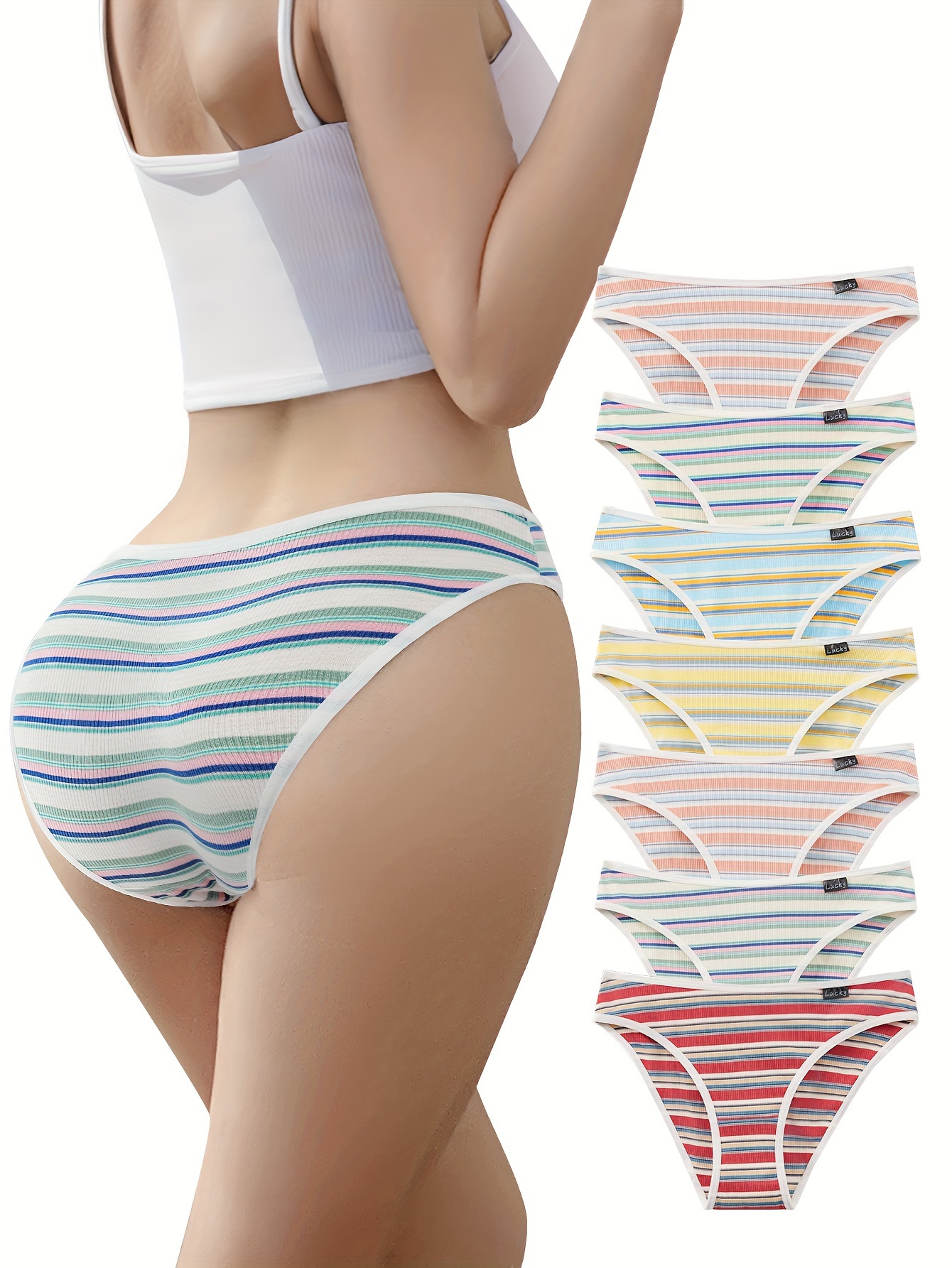 7pcs Colorblock Striped Pantie, Comfy & Breathable Stretchy Intimates  Panties, Women's Lingerie & Underwear