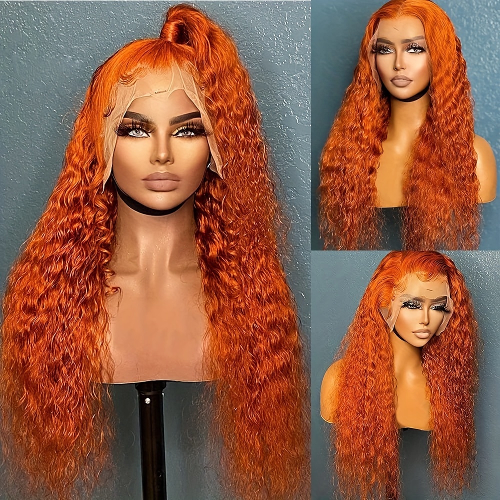 350 Lace Front Wig Human Hair 13x4 250 Density Brazil Free Part Orange Hair Human Hair Wig 350 Front Wig Glue Free Wig Pre pulled Bleached With Baby