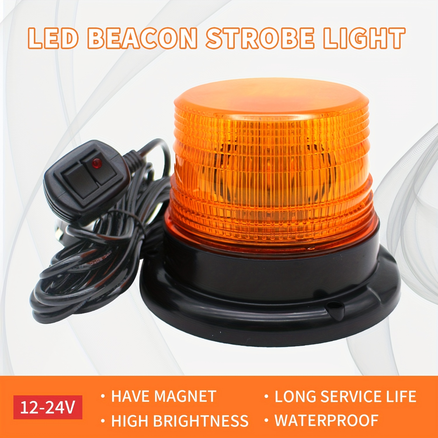40 LED Strobe Light 12V-24V Amber Warning Safety Flashing * With Magnetic  And 16 Ft Straight Cord For Forklift Truck Tractor UTV Car Bus