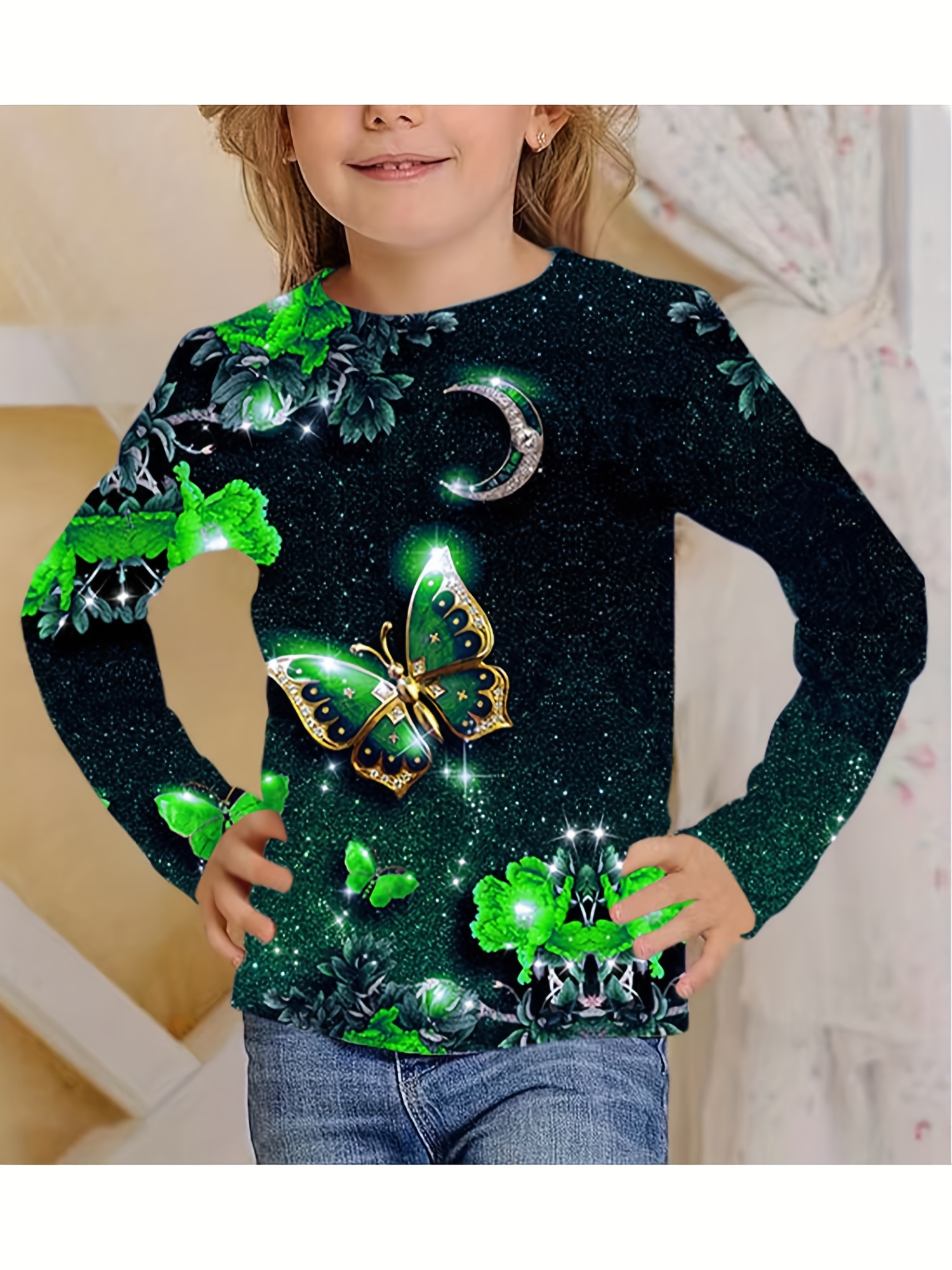 Camiseta con lentejuelas y motivo de cereza verde niña