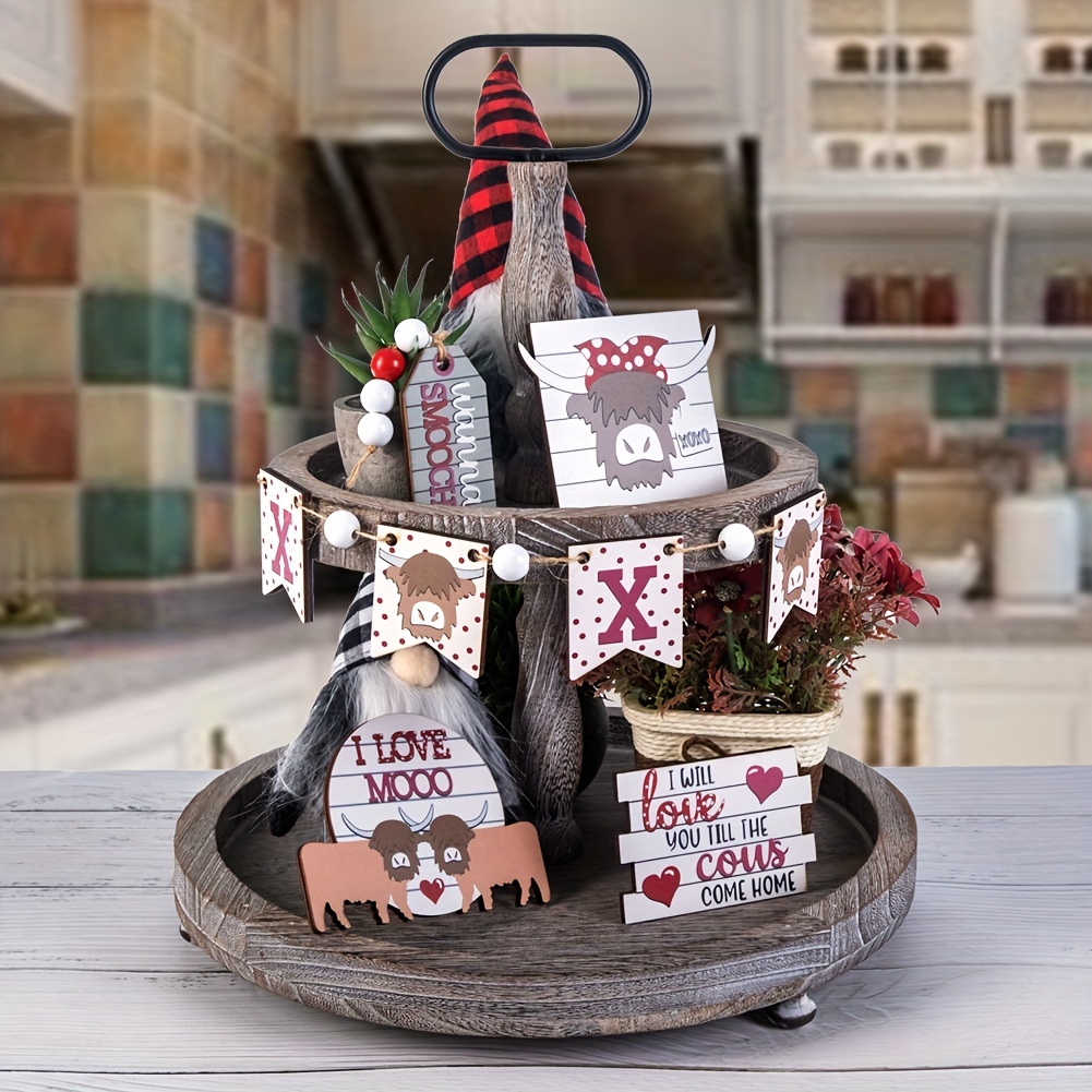Christmas Couple Highland Cow Layered Tray Decoration Ornament ...