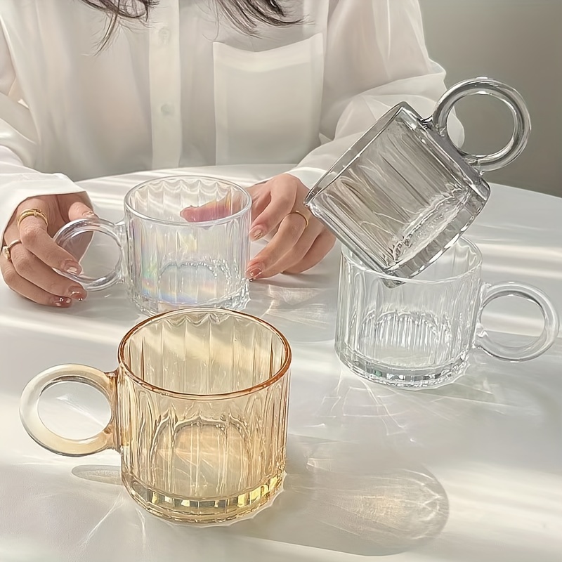 Juego de 8 tazas de café de vidrio de gran capacidad de 15 onzas con asas,  taza de café transparente con 8 cucharas, tazas de vidrio grandes, tazas de