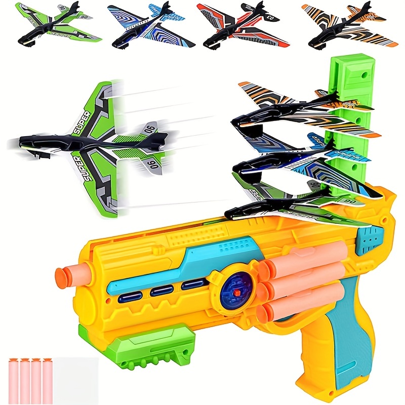 TOY Life Lanzador de avión de juguete de espuma para niños, paquete de 2  lanzadores de pistola de avión, lanzador de aviones, juguete de 2 modos de