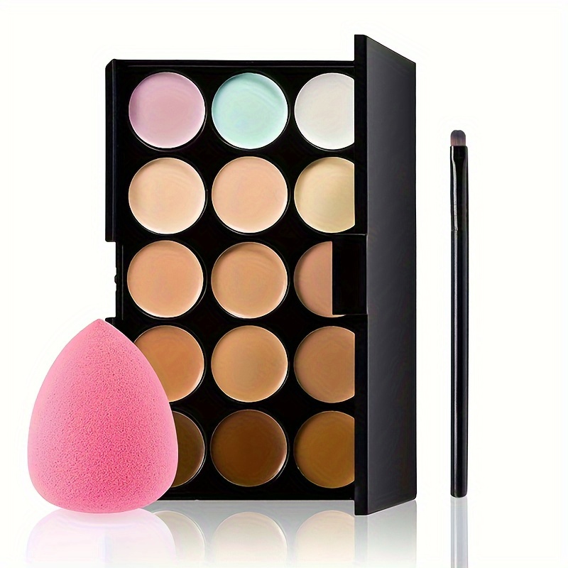 

15-color Concealer Palette Waterproof Foundation To Cover Facial Acne Marks, Dark Circles, Freckles, Scars, Isolation, Brightening And Contouring With Beauty Egg Brush