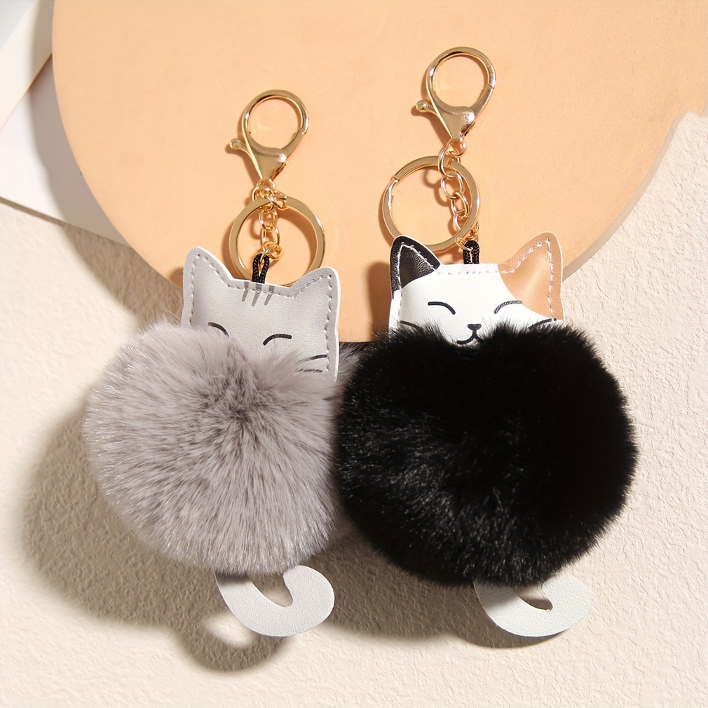 Cat Keychain, Cute Round Key Rings Lovely Cherry Car Bag Keyring Girl Boy Couple Jewelry, Jewels Pendant,Temu