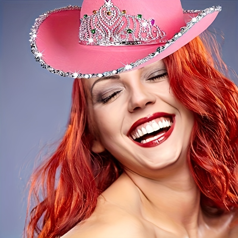 Cappello da Cowboy rosa con Tiara Crown Cappello da Cowgirl per Costume da  Donna
