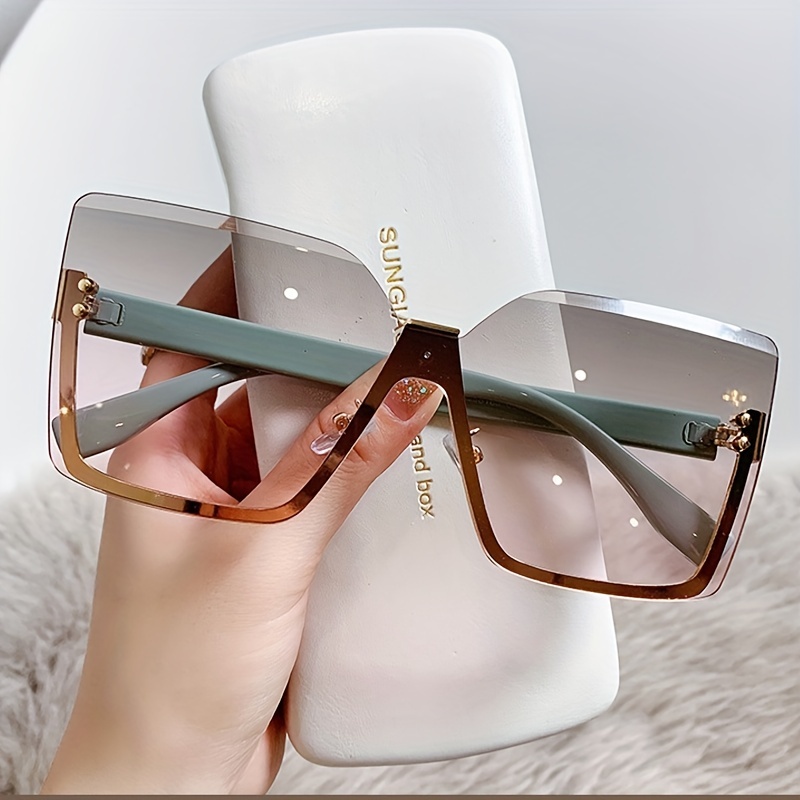 Square Rimless Sunglasses Gradient UV400 Sun Shades for Summer Travel