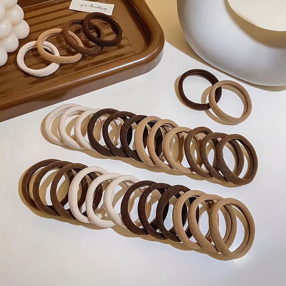 50pcs Hair Elastics Ties Solid Woven Rubber Bands Ponytail Holder