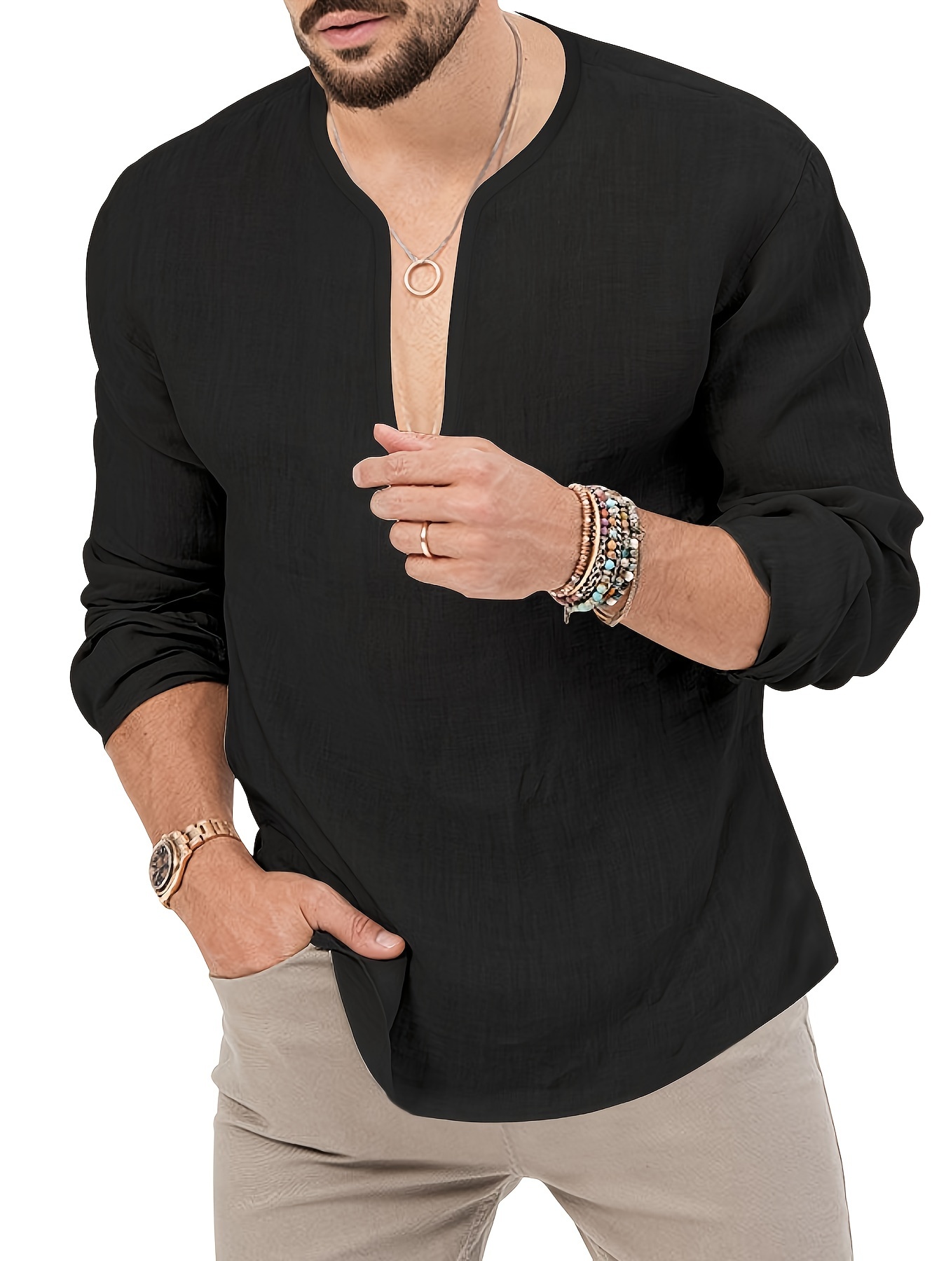 Long Sleeve Tight Cotton Shirt Spring and Summer New Casual Solid Men's  Round Neck Long Our Most Comfortable (Black, S) : : Clothing,  Shoes & Accessories