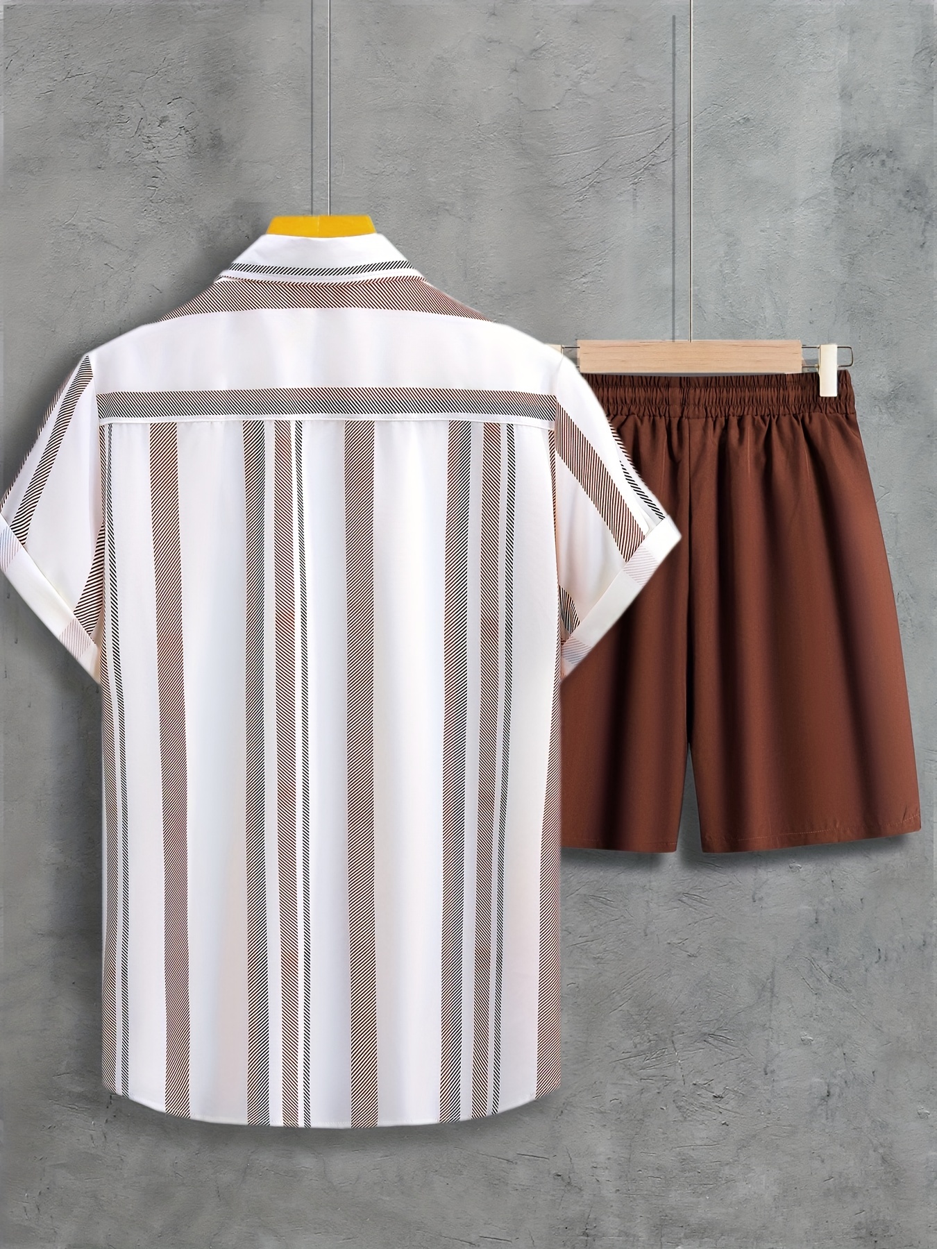men's outfits short sleeve striped button shirt drawstring